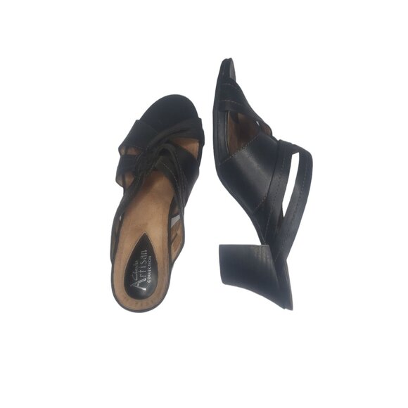 Clarks Sandals Artisan Collection Women Sz 10M Block Heel Slip On Leather Work - Picture 5 of 7